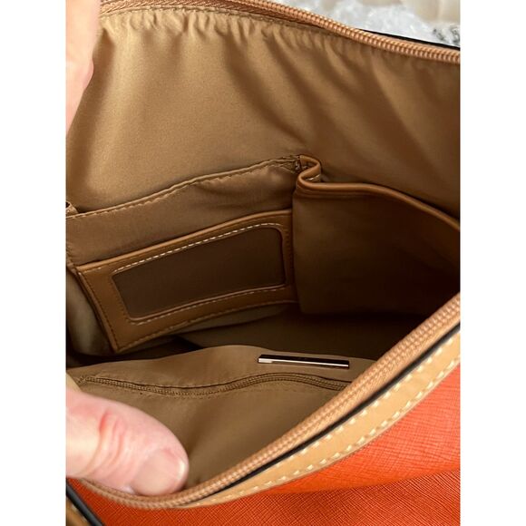Giani Bernini Orange Tan Adjustable Shoulder Bag NWT with Organizer / Phone Slot - Picture 7 of 8